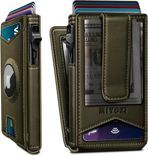 Miniatura 11 de miyozi Airtag - Cartera para hombre con clip para dinero, 9 tarjetas, con ventana de identificación, bloqueo RFID, funda de metal, cierre magnético