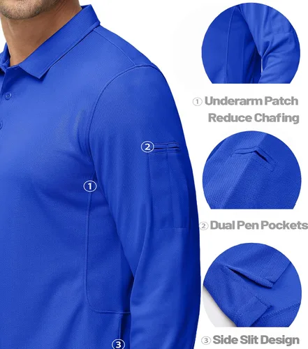 Miniatura 4 de MAGCOMSEN Camisas polo para hombre, 3 botones, secado rápido, manga larga, tácticas, camisa de golf
