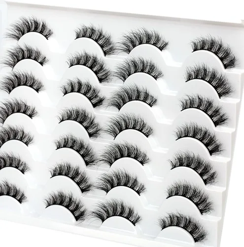 Miniatura 350 de Pooplunch - Pestañas postizas finas de visón sintético, estilo ojo de gato, naturales, cruzadas, tipo racimo, efecto 8D de volumen, tiras
