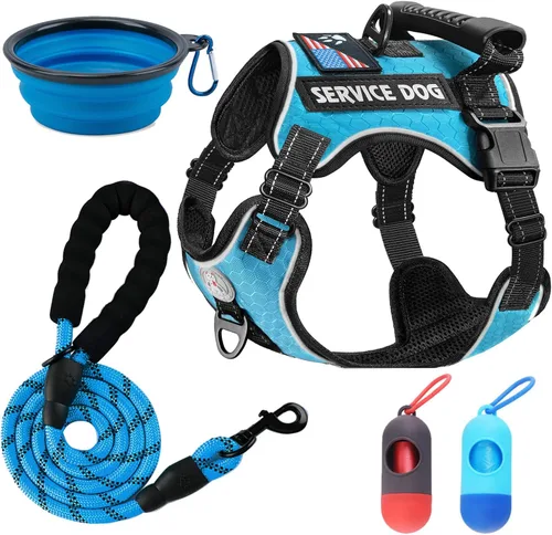 Miniatura 9 de Arnés para perro de servicio Cymiler, juego de arnés y correa sin tirones, arnés ajustable de Oxford reflectante para perro de servicio con asa