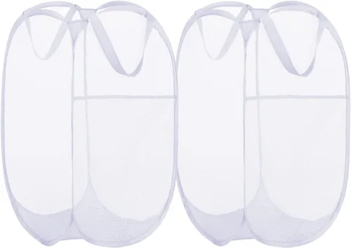 BATTOO Cesta de lavandería desplegable de malla fuerte de lujo con bolsillo lateral para lavandería, baño, habitación de los niños, dormitorio Blanco
