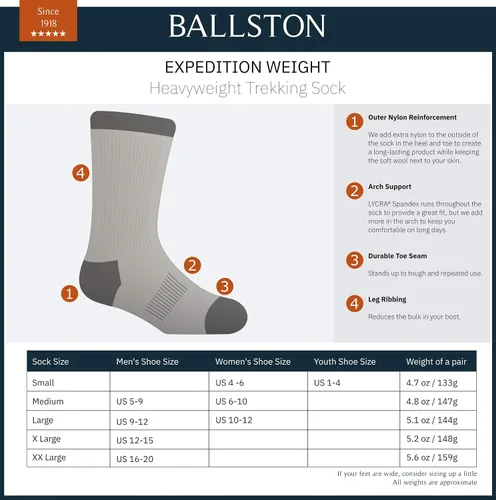 Miniatura 4 de Ballston 83% lana peso peso expedición calcetines de caza 3 pares para hombres y mujeres