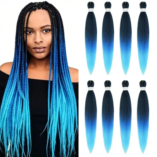 Miniatura 60 de 8 paquetes de extensiones preestiradas - 16 pulgadas de cabello trenzado premium, 55G/paquete, sin picazón, fijación en agua caliente, textura Perm