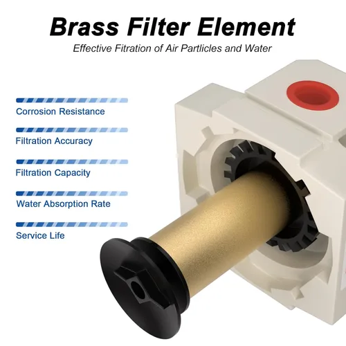 Miniatura 5 de AIRZOE 1/2" NPT Secador de Aire para Compresor - Separador de Agua del Compresor de Aire AF4000-04, Drenaje Manual, Elemento de Latón de 5 Micrones