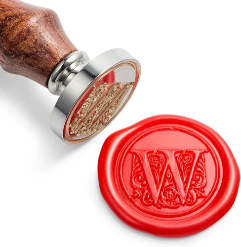 Miniatura 27 de Sello de cera Mceal, sello grande 1 1/5"(30mm) de diámetro, cabeza de latón plateado con mango de madera, serie de letras A a Z de estilo regio