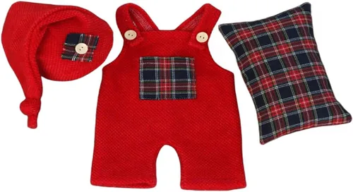 Miniatura 27 de Ropa de Navidad para recién nacido, accesorios para sesión de fotos, ropa de ganchillo, pantalones de sombrero rojo de Papá Noel, accesorios