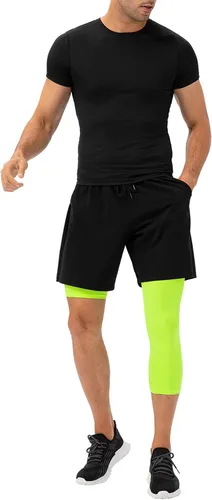 Miniatura 61 de Pantalones de compresión de 3/4 de una pierna para hombre, mallas de baloncesto atléticas para correr, leggings deportivos de capa base capri