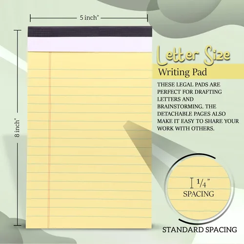 Miniatura 5 de Emraw Jr. - Bloc de notas legal con rayas anchas. Borde perforado. 5 "x 8" amarillo canario, universal, tamaño junior, 50 hojas por bloc