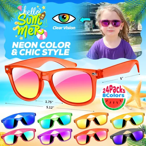 Miniatura 3 de Joycover Lentes de sol para niños a granel, recuerdo de fiesta para niños de 4 a 8 años, 24 lentes de sol translúcidos para niños con protección UV