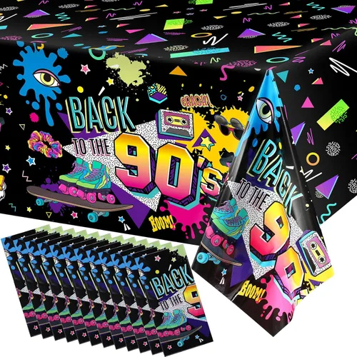 Miniatura 9 de Tegeme 3 manteles de plástico para mesa de fiesta de los años 90, mantel de fiesta de cumpleaños de los años 90, suministros de hip hop de los 90