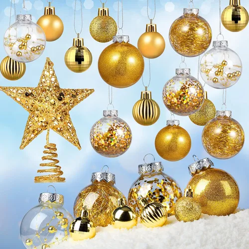 Miniatura 10 de BBTO Juego de adornos de esferas de Navidad con estrellas para árbol, adornos de árbol de plástico con estrellas transparentes para árbol, adorno