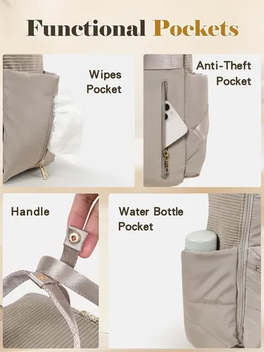 Miniatura 4 de MOMINSIDE Mochila para pañales grande con 15 bolsillos, organizador de bolsas de viaje para bebé, 4 bolsillos aislados, cambiador, color marrón
