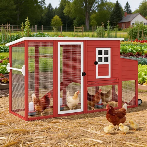 Miniatura 13 de PetsCosset Chicken Coop Backyard Chicken House - Tractor de madera para aves de corral para exteriores, con caja nido de pollo, ruedas, techo