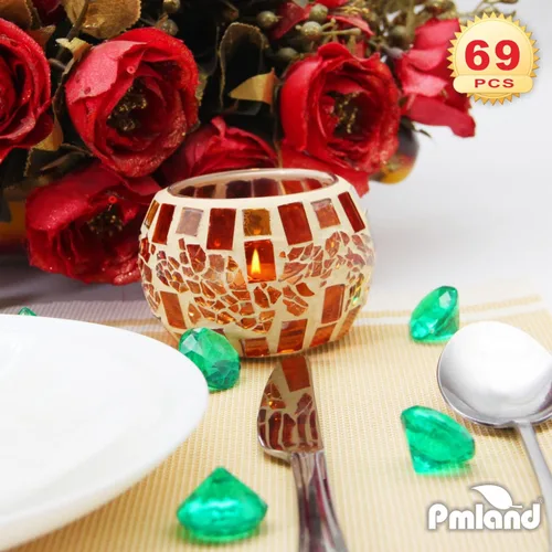 Miniatura 6 de PMLAND Gemas de diamantes falsos de acrílico verde – 69 piezas grandes de 0.984 in (1 pulgada) dispersión de mesa de cristal para decoración del día