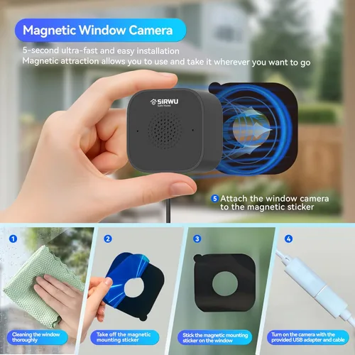 Miniatura 3 de Cámara magnética para ventana, cámara de seguridad para ventana con visión nocturna, cámara interior de 3MP 2K para seguridad del hogar, habilitada