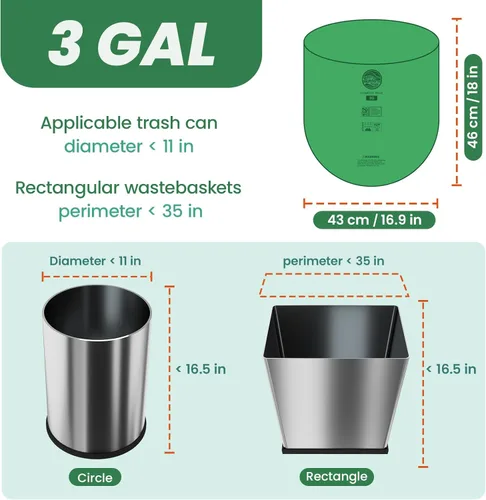 Miniatura 3 de Bolsas de compost 3 galones, 100 unidades, bolsas de compost para restos de comida que caben en el contenedor de la encimera, bolsas pequeñas