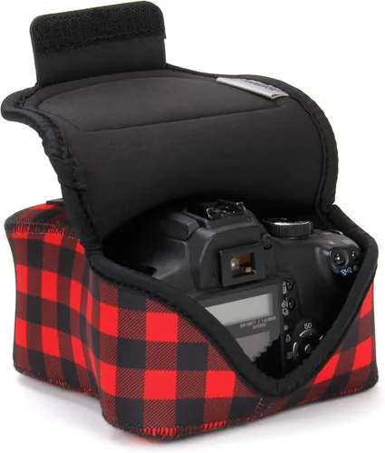 Miniatura 13 de USA GEAR - DSLR estuche/funda para cámara con almacenamiento de accesorios con cierre, flexible y pasador para cinturón de neopreno, compatible