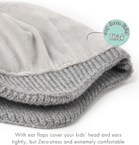 Miniatura 3 de Gorro de invierno para bebé, cálido forro polar, gorro de punto para niños con orejera, gorro de punto con pompón para recién nacidos, para niñas