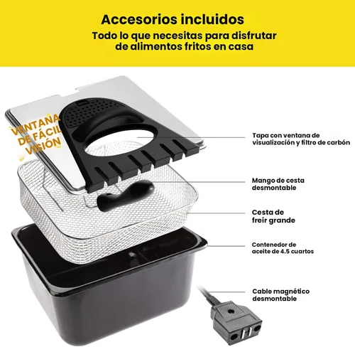 Miniatura 6 de Chefman - Freidora de 4.5 litros con colador de canasta, tamaño extragrande, temperatura y temporizador ajustables, perfecta para pollo frito