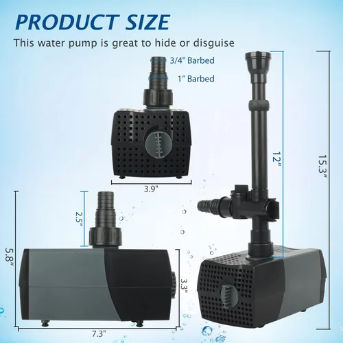 Miniatura 3 de WaterRebirth (HSUP3000F) Bomba de agua sumergible con chorros de fuente - Bomba de estanque - Bomba sumergible - Bomba de agua de fuente - Bomba