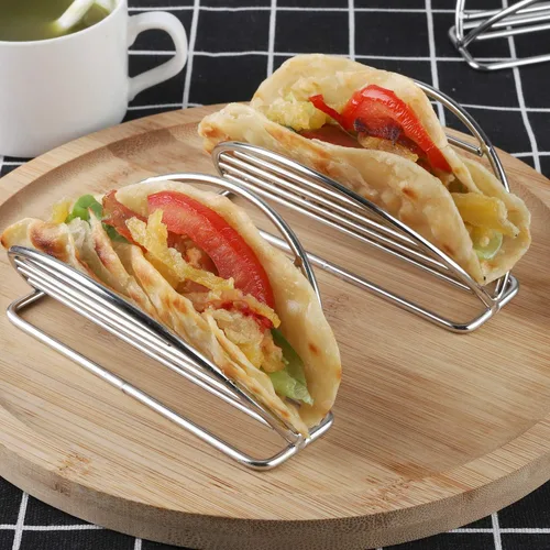 Miniatura 7 de Soporte para tacos de acero inoxidable, soporte para tacos, juego de cocina para tortillas, burritos, fiestas y restaurantes (soportes para taco)