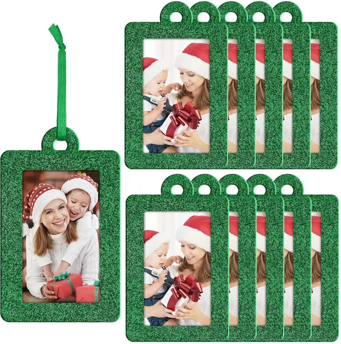 Jetec 20 marcos de fotos de Navidad, mini marcos de fotos colgantes de fieltro, adorno colgante para árbol de Navidad, decoración familiar de Verde