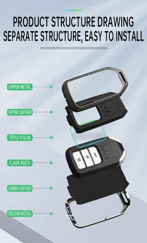 Miniatura 5 de ontto Funda de cuero para llavero de 360 grados de protección para Honda Civic Accord Pilot CRV HRV CRZ Fit Odyssey JED Crosstour Ridgeline Crider