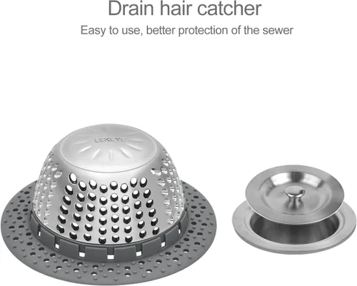 Miniatura 4 de LEKEYE Colector de pelo de drenaje de ducha Tapón de bañera/cubierta de drenaje de ducha/protector de drenaje para bañera y baño Gris Plata