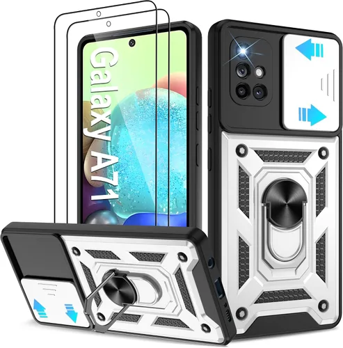 Miniatura 96 de ATUMP Funda para T-Mobile Revvl V Plus 5G con protector de pantalla HD con cubierta de cámara deslizante, soporte de anillo de rotación de 360° Negro