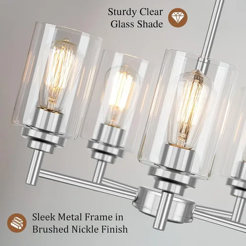 Miniatura 3 de 19.8'' Lámpara de araña de 5 luces de 19.8'' para comedor, isla de cocina, iluminación colgante moderna de granja con pantallas de vidrio, lámpara