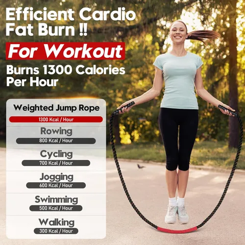 Miniatura 6 de Cuerda de saltar, cuerda de saltar pesada de 3 libras, 4 libras, 5 libras para fitness, cuerdas de salto de ejercicio pesado de 9.8 pies, cuerda