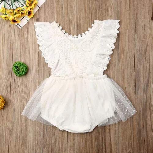 Miniatura 3 de Mameluco de tutú de tul con flores de encaje para bebé, vestido de princesa para primer cumpleaños, ropa de fiesta