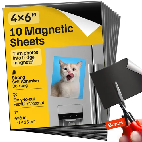 Hojas magnéticas con respaldo adhesivo, paquete de 10 hojas adhesivas de 4 x 6 para calcomanías magnéticas y fotos, 100% personalizables