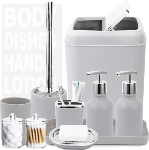 Miniatura 10 de XLHOMO Juego de accesorios de baño negro y dorado - 10 piezas de baño con papelera, dispensador de jabón, jabonera, soporte para cepillo de dientes