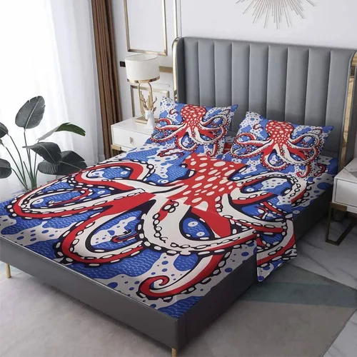Miniatura 9 de Octopus Sheets - Juego de sábanas de tamaño individual, sábanas de microfibra suave, bolsillo profundo, sábanas y fundas de almohada estampadas sin