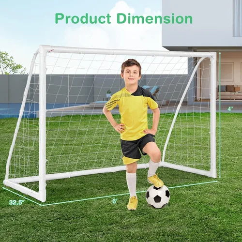 Miniatura 6 de GYMAX Portería de fútbol, porterías de fútbol para patio trasero con red para todo tipo de clima, estaca de tierra y bridas de cremallera, marco
