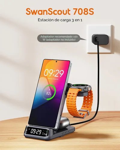 Miniatura 2 de Estación de carga inalámbrica para Samsung S25 Ultra/S25/S24/S23/S22/Z Flip 7/Fold 6, cargador inalámbrico 3 en 1 para Galaxy Watch 8 Gris(Tech Grey)