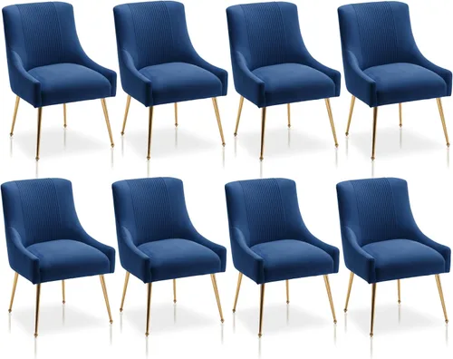 Miniatura 25 de Sillas de comedor modernas, sillas de comedor tapizadas en terciopelo con patas doradas, juego de 2 sillas de acento con capitoné para sala de Beige
