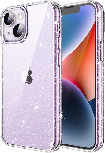 JETech Funda con purpurina para iPhone 14 de 6.1 pulgadas, a prueba de golpes, bonita y brillante para mujeres y niñas (transparente)