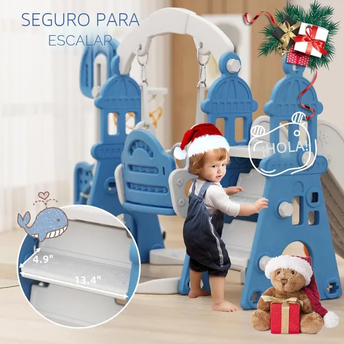 Miniatura 4 de XJD - Juego de tobogán y columpio 6 en 1 para niños pequeños, tobogán para niños de 1 año en adelante, juego de exterior para niños pequeños con aro