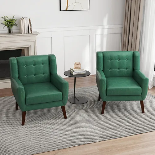Miniatura 30 de Silla decorativa de piel sintética, moderna silla tapizada para sala de estar, cómodos asientos individuales con botones, asiento de lectura Negro
