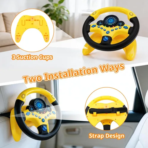 Miniatura 5 de deAO Volante Infantil para Asiento Trasero con Llave de Coche, Volante de Simulación de Conducción con Luz y Música, Juguete de Volante para Regalo