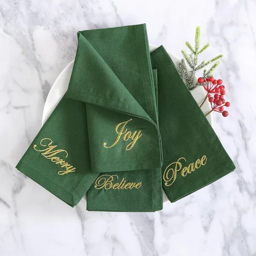 Miniatura 6 de Elrene Home Fashions Sentimientos Navideños Refranes de Temporada Servilletas de Tela para Cena, Juego de 4, 17 Pulgadas por 17 Pulgadas, Verde