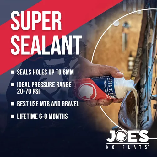 Miniatura 2 de JOE'S NO FLATS Super Sealant - Llantas de grava y bicicleta MTB, sellado ultrarrápido para tubos sin cámara e interiores, para agujeros de hasta