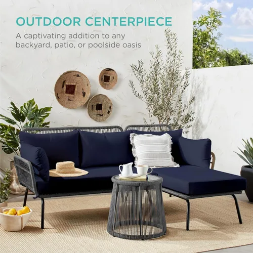 Miniatura 6 de Best Choice Products Muebles de patio para exteriores de sección modular tejida en forma de L para conversación, sofá de conjunto para el patio