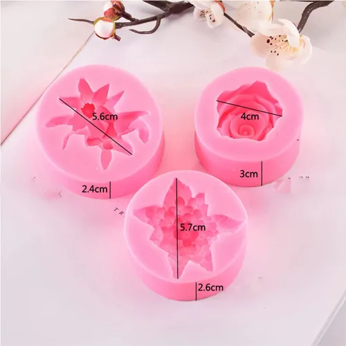 Miniatura 3 de Paquete de 3 moldes de silicona - Formas de flores 3D: rosa, peonía y redondo para hacer velas de resina y jabón XQ-Flower-3-Pack