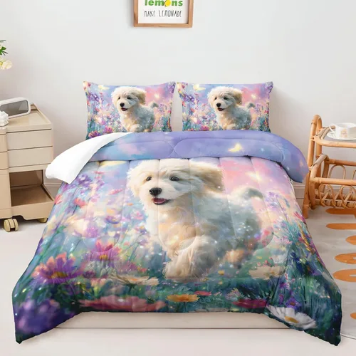 Miniatura 13 de AILONEN Bonito juego de edredón tamaño individual, lindo juego de ropa de cama de ciervo rosa para niños y niñas, juego de edredón Kawaii de ciervos