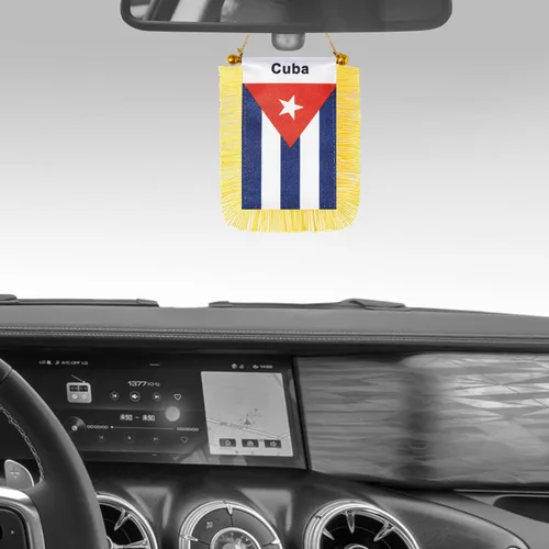 Miniatura 6 de CANTENDO Paquete de 2 banderas colgantes para ventana de Cuba, mini bandera cubana para automóvil con borla de poste con ventosa para espejo