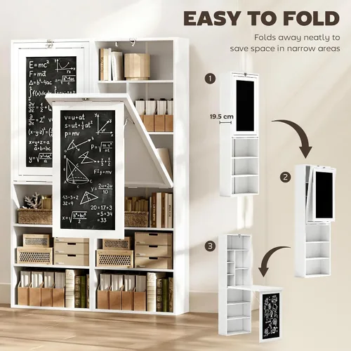 Miniatura 4 de HOMCOM Escritorio plegable convertible con pizarra, escritorio de computadora montado en la pared que ahorra espacio con estantes de almacenamiento