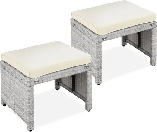 Miniatura 8 de Best Choice Products Juego de 2 otomanas de mimbre, muebles de exterior multiusos para patio, patio trasero, asientos adicionales, reposapiés, mesa
